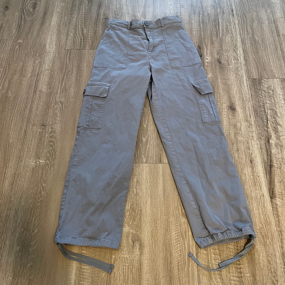 Lepunuo Womens Cargo Pants Small Grey Cotton Blend Utility High Waist Drawstring